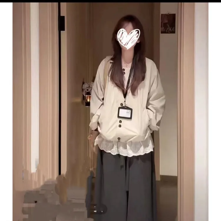 时尚套装女纯色外套女装减龄阔腿裤长袖复古大T薄款套装