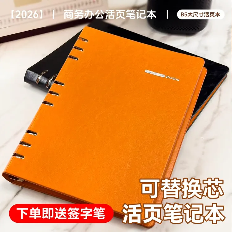B5仿真皮面活页本镂空活页笔记本2026简约办公会议记录本