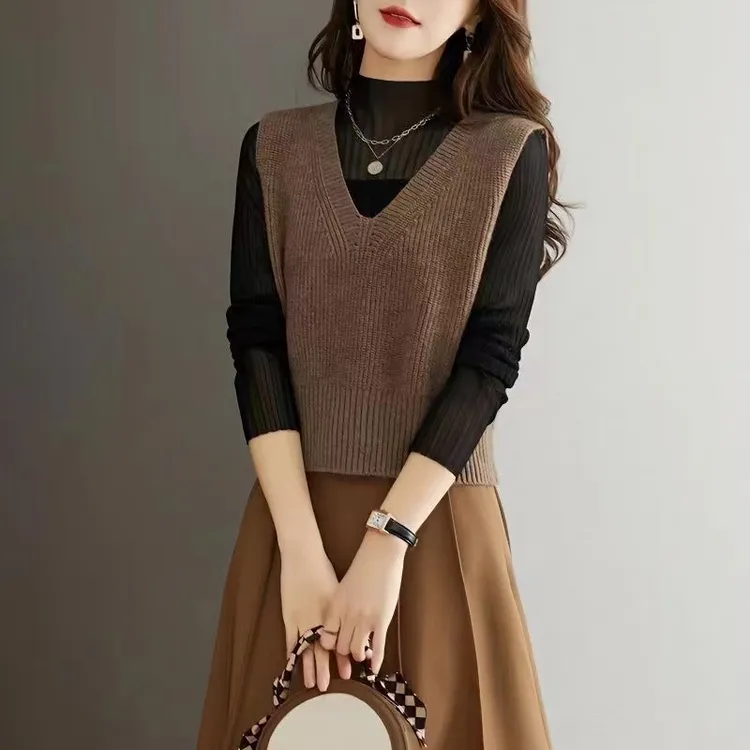 清仓捡漏~专柜秋冬针织背心马甲大码女装上衣胖mm百搭V领毛衣马夹