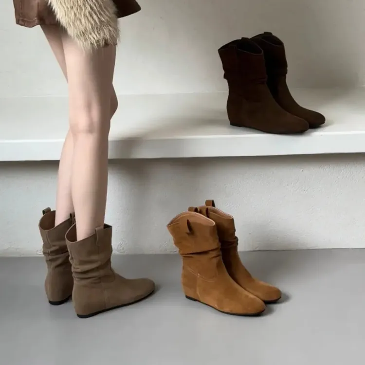 2025新款套筒秋冬勃肯靴高跟英伦内增高短靴子平跟磨砂皮雪地靴