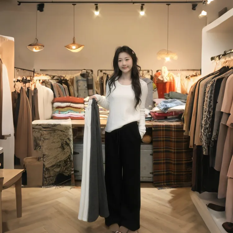 【闵笑一】超模裤 25新款黑色针织阔腿裤女百搭显瘦休闲裤秋冬