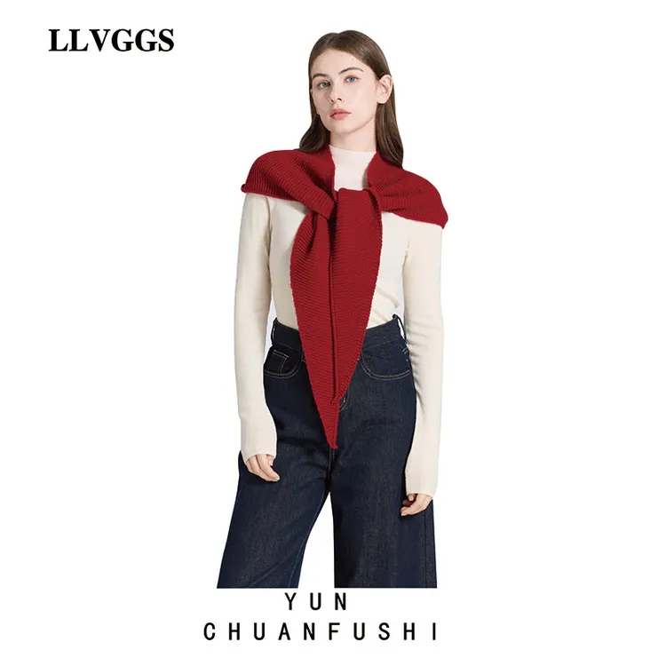 LLVGGS100%羊毛经典简约时尚纯色极简风连帽披肩保暖透气厚款护颈
