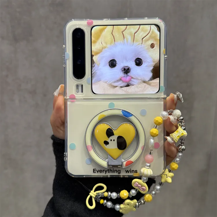 适用华为purax折叠屏手机壳彩色波点pocket2爱心小狗磁吸支架链条