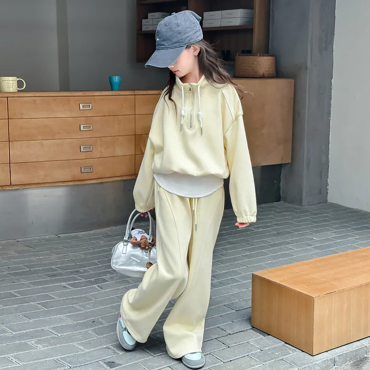女童秋装套装2025新款洋气中大童韩系立领卫衣春秋儿童运动两件套