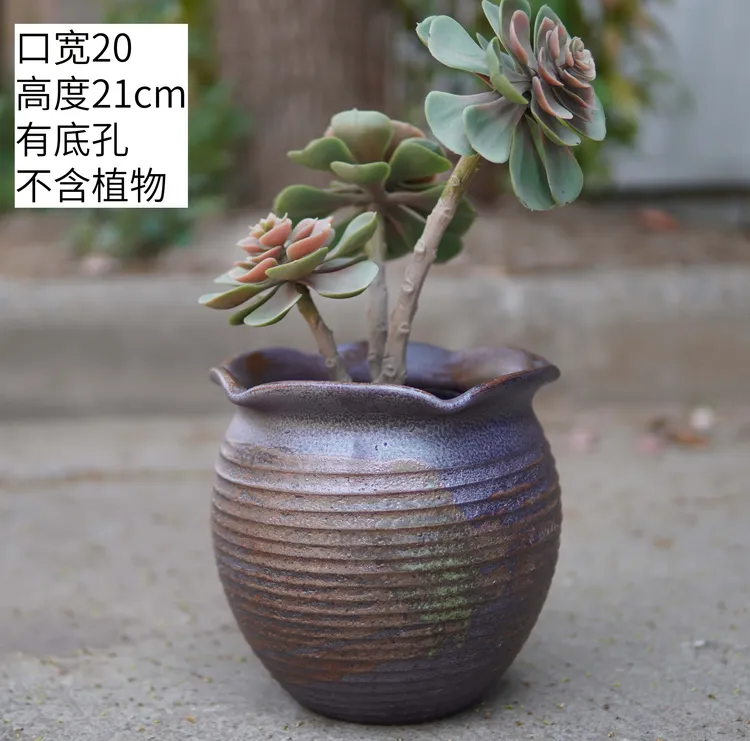 B三角梅花盆大号多肉盆复古透气大口径粗陶罐紫砂陶瓷蝴蝶兰花盆