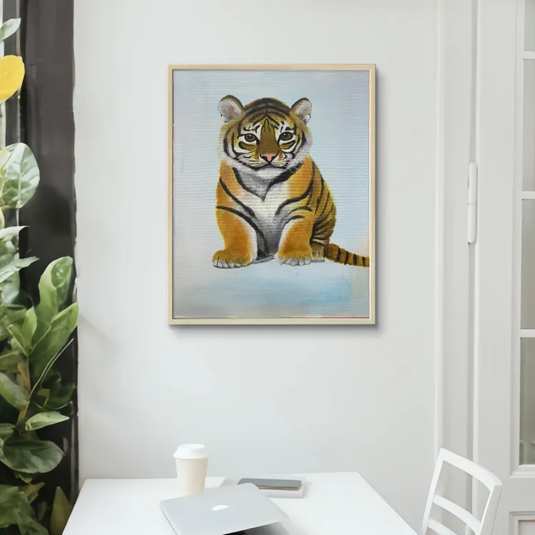 手绘油画板萌虎40*50 小老虎卧室书房挂画装饰画