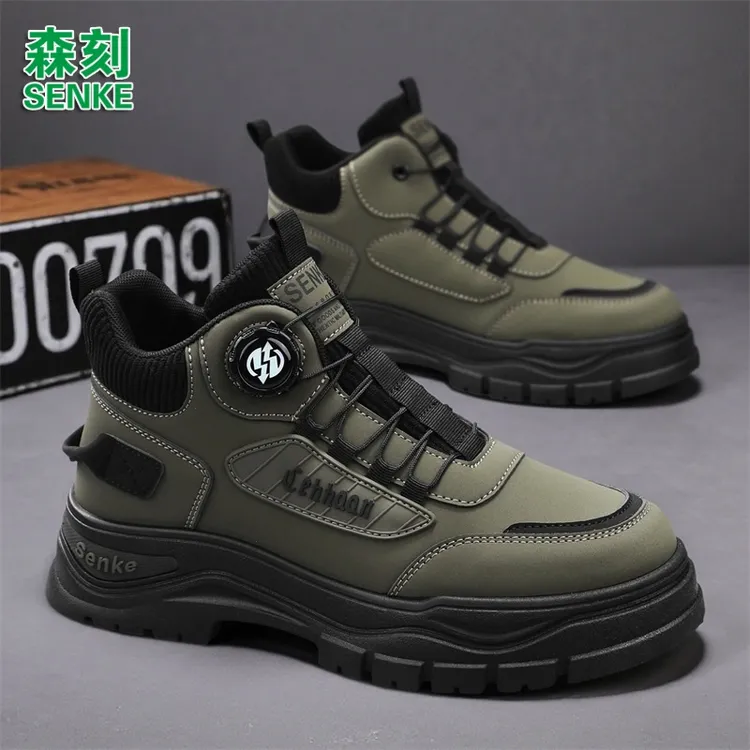 森刻运动纽扣劳保男鞋复古干活防滑耐磨工作鞋休闲旋转登山马丁靴