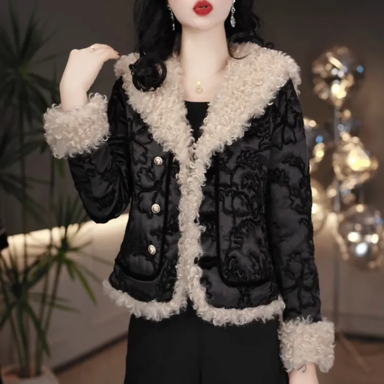 提花精纺加厚棉衣外套2025冬季新款时尚气质显瘦洋气上衣短款棉服