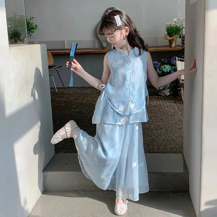 女童夏季新中式套装童装新款女孩洋气薄款裙裤儿童无袖古风两件套