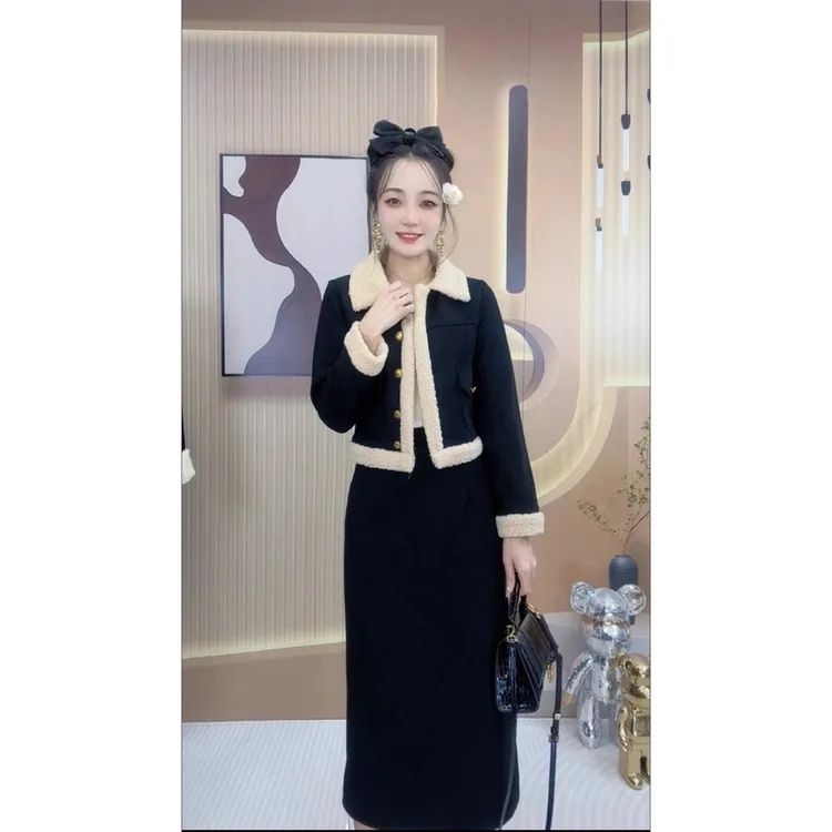 【加绒加厚】【特厚绒款】小香风两件套 2025冬季加绒显瘦套装 B2422