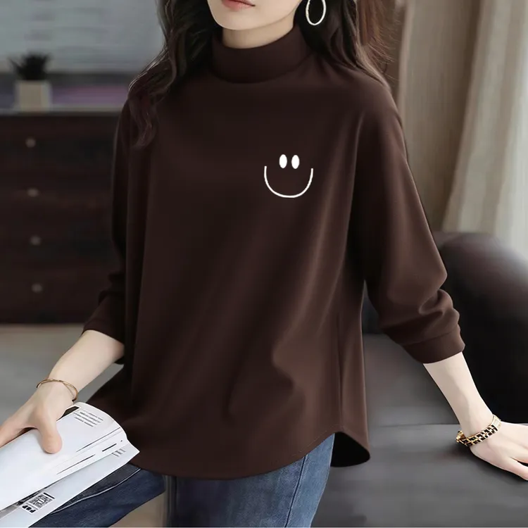 加厚德绒半高领长袖T恤女秋冬季时尚百搭显瘦宽松保暖内搭打底衫