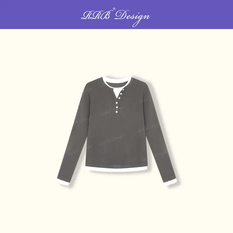 RRB Design 「法式衣橱」绵羊毛山羊绒混纺百搭假两件拼色毛织上衣