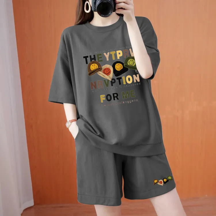 【赠运费险】夏季纯棉短袖休闲宽松大码韩版跑步大肚腩运动套装女士