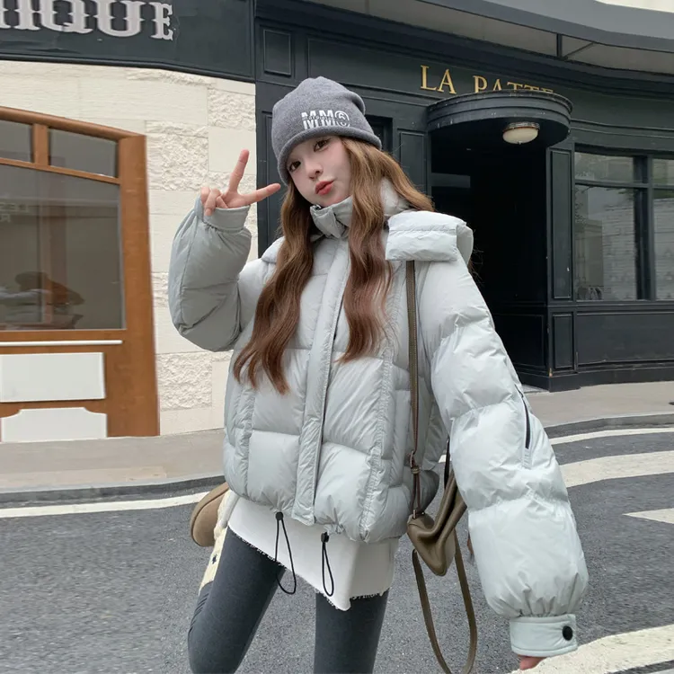 韩国东大门加厚羽绒服2025冬季新款高级感极简风穿搭白鸭绒面包服