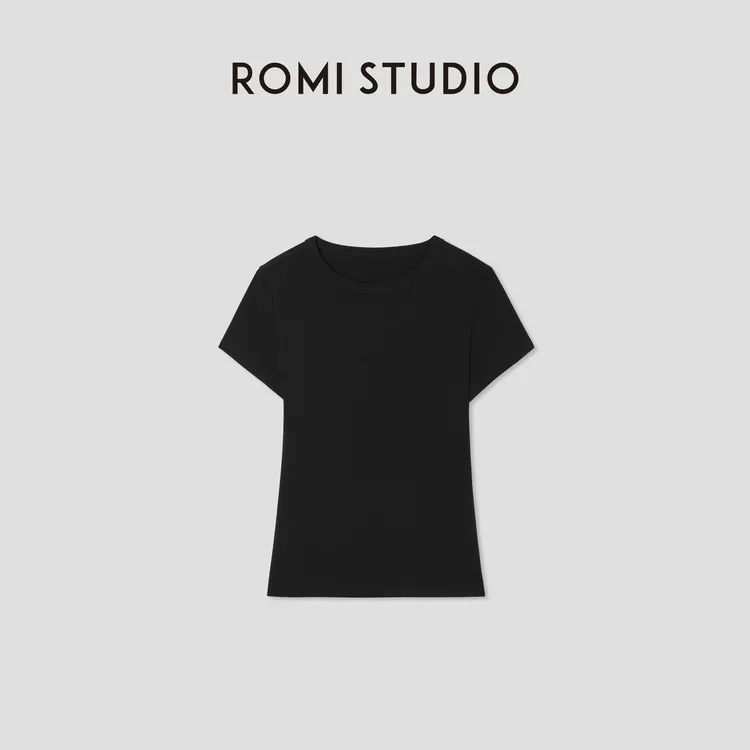 ROMI STUDIO“简约随性”精梳赛锣棉弹力修身圆领短袖T恤RWCRSJ2707