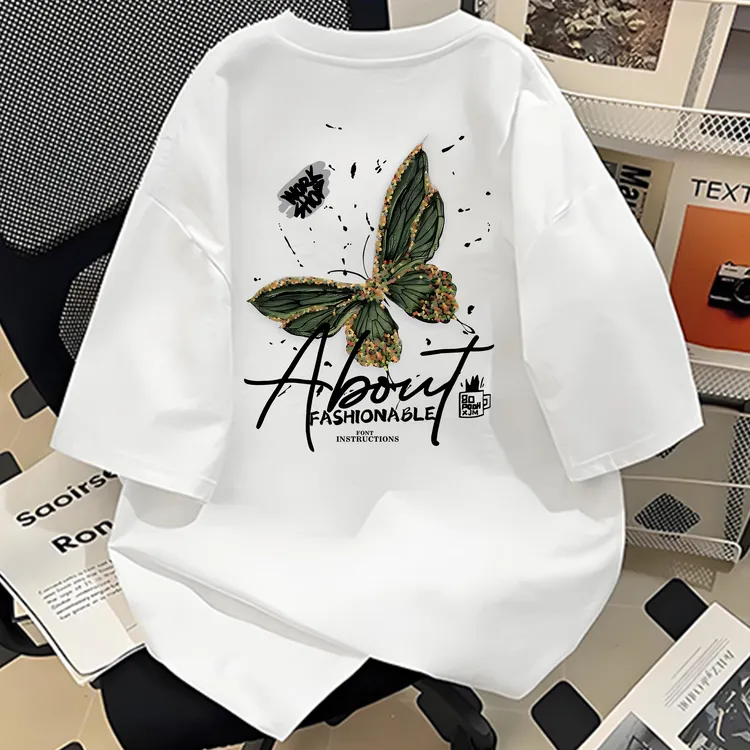 重磅纯棉短袖-About蝴蝶夏季青年男女潮牌宽松百搭圆领T恤休闲ins