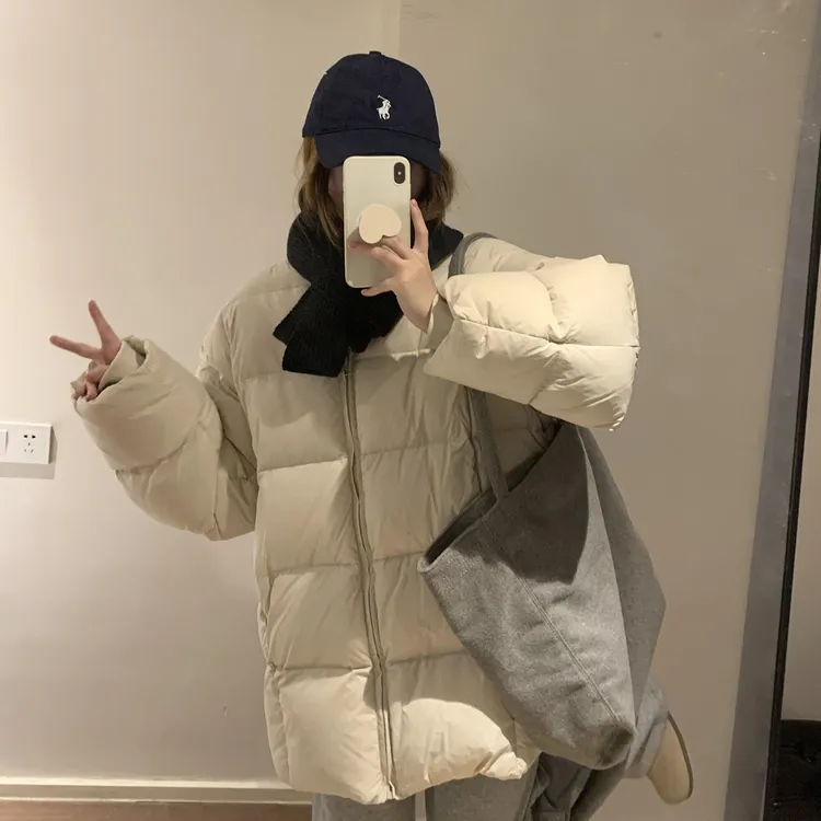 云朵泡芙中长款白鸭绒羽绒服女冬季韩版小个子宽松加厚面包服外套
