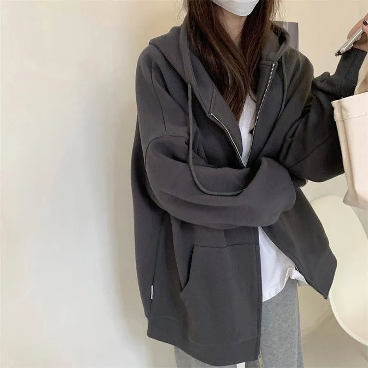 春秋灰色春季连帽开衫新款山东2025潮系即墨女款卫衣外套服饰春