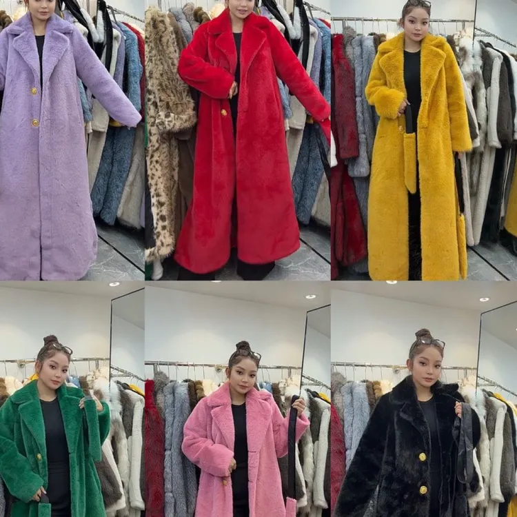 人造皮草 新款拼接长款泰迪熊皮草大衣女气质保暖百搭外套长度130