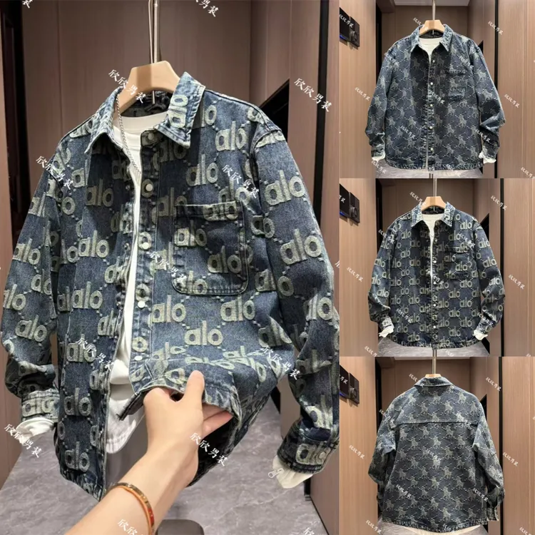 潮牌提花刺绣水洗牛仔痞帅燕尾潮流休闲上衣
