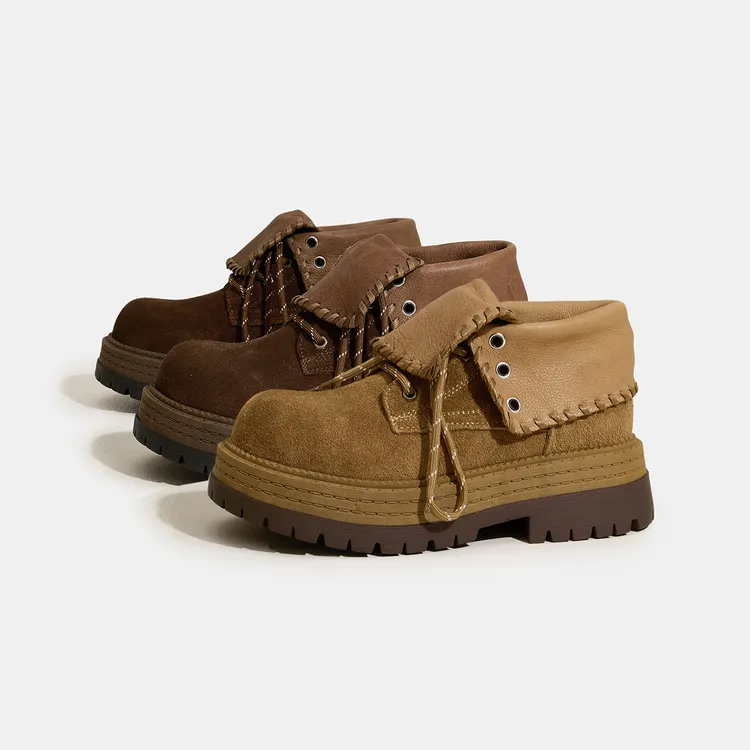 厚底翻领马丁靴女2025春秋新款单靴英伦风美拉德炸街短靴真皮靴子