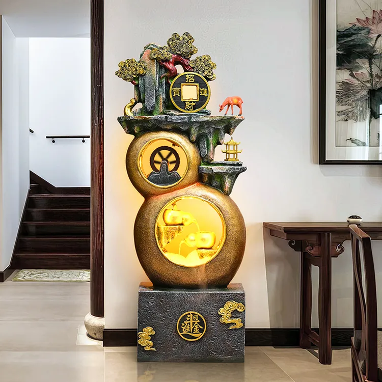 大型葫芦流水喷泉摆件客厅福禄生财风水轮循环水景装饰摆件