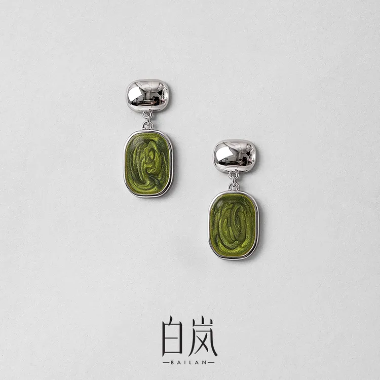925银珐琅耳饰 白岚厝色苔原耳钉耳饰女绿色小众时尚设计ED4637