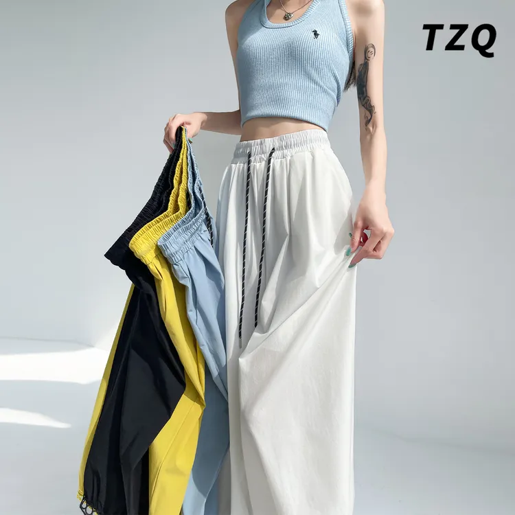 白色冰丝2025夏季薄款小个子阔腿休闲裤女爆款哈伦裤TZQ2561119