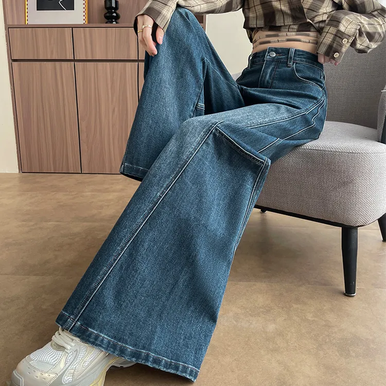 蜜蜜穿搭梨形大喇叭牛仔裤女2025秋季穿搭侧边拼接大脚阔腿甩甩裤