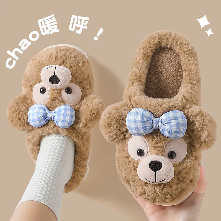 可爱雪莉熊棉拖鞋女秋冬季2025新款室内家居保暖毛毛加绒拖鞋女士