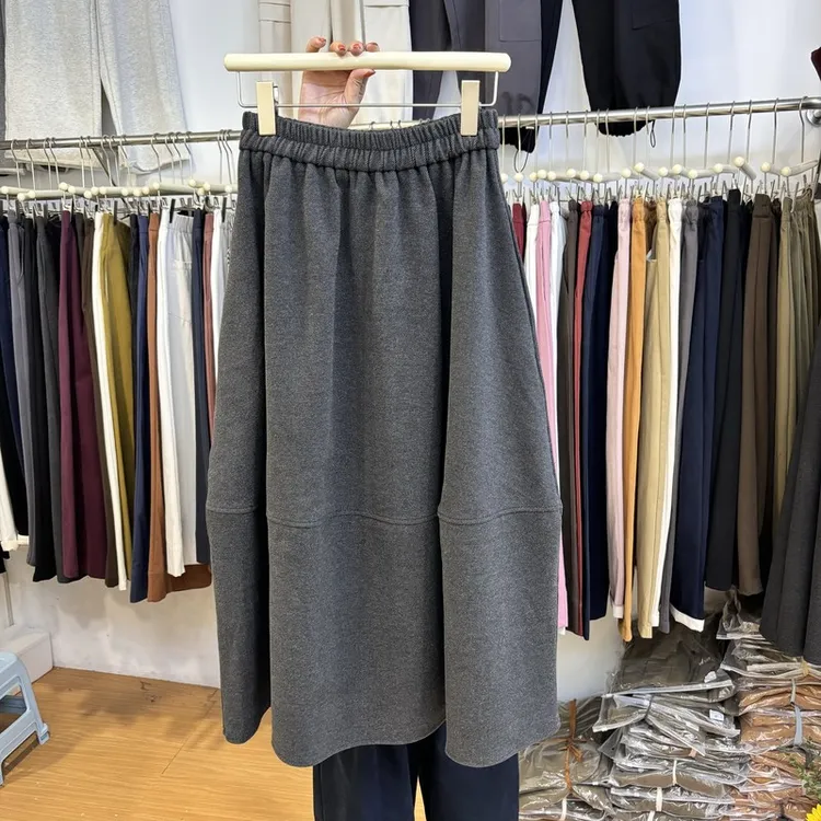 韩系简约气质花苞裙毛呢半身裙女2025秋冬新款百搭高腰裙垂感长裙