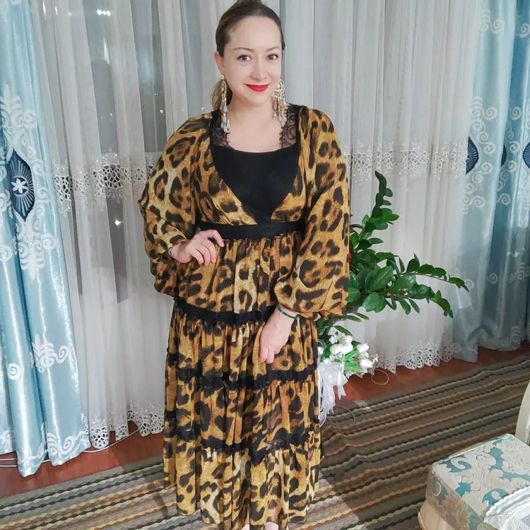 时尚夏季豹纹长裙子