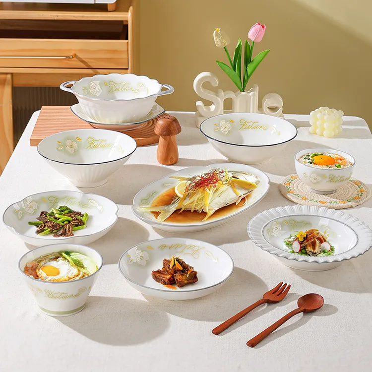 【句途】金枝玉叶全系列面碗菜盘子高温釉下彩家用陶瓷餐具