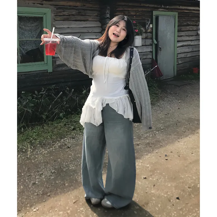 法式镂空罩衫蕾丝拼接吊带两件套女早秋2025新款显瘦穿搭一整套装