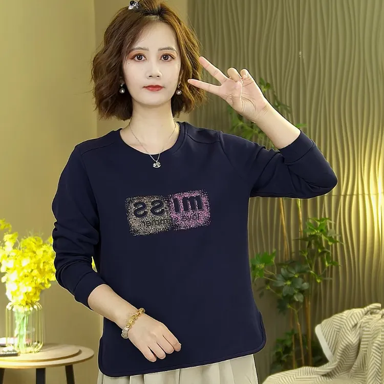 2025新款秋季女长袖印花开叉卫衣时尚休闲打底衫上衣