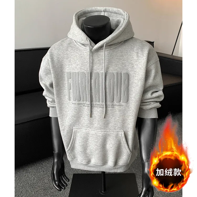 秋冬新款重磅美式发泡卫衣男女高级感宽松休闲百搭连帽上衣外套潮