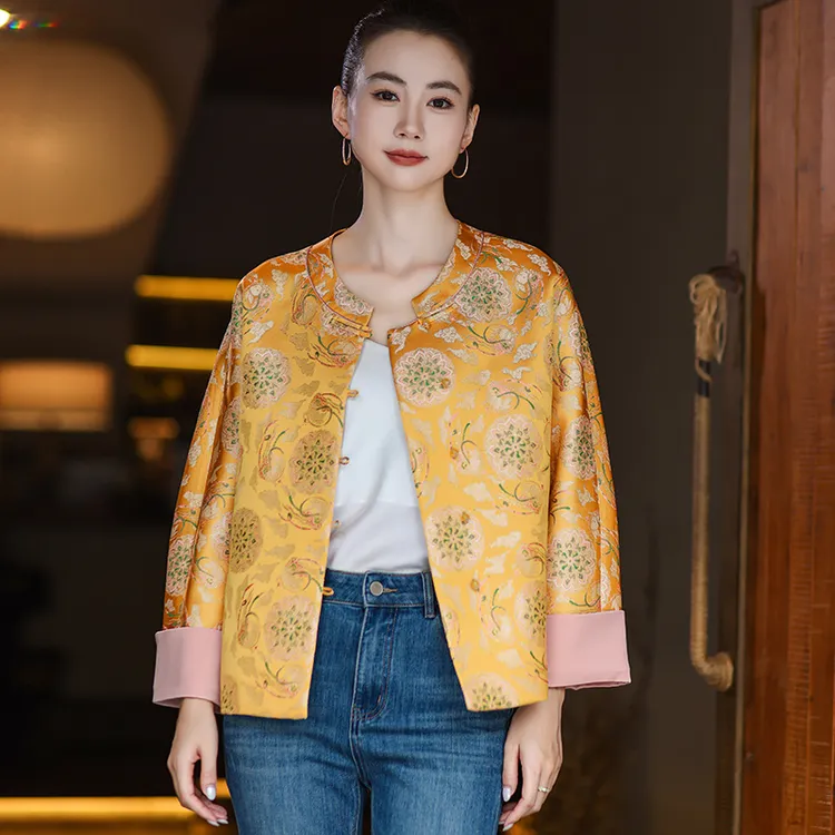 【敦煌玉兔】国风宋锦2025秋季复古百搭提花新中式国风女装外套上衣