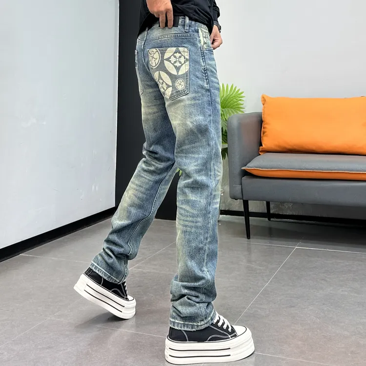 轻奢高品质男牛仔裤2025秋季新款蓝色欧美潮牌休闲修身小直筒长裤