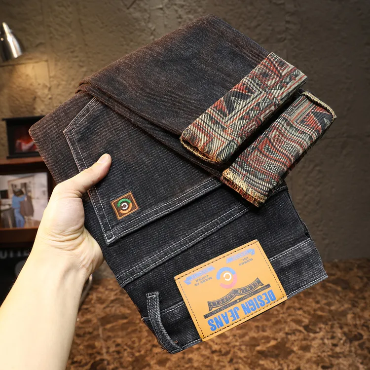 秋季新款男士牛仔裤男刺绣印花弹力修身直筒裤百搭时尚休闲裤子男