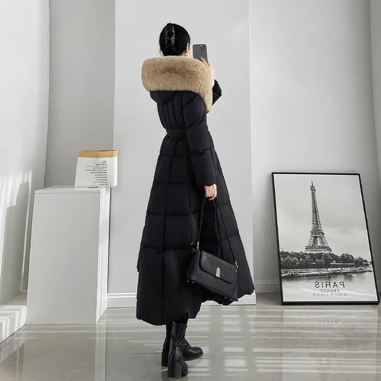 超大毛领羽绒服女冬季2025年新款韩版收腰显瘦高级感长款外套女潮