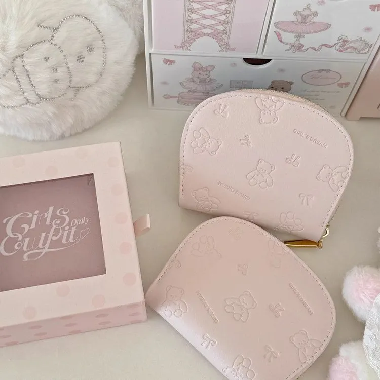 新款可爱卡通压花小熊迷你小巧大容量多卡位卡套证件收纳包零钱包