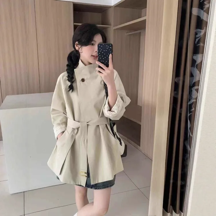 韩版休闲设计感立领风衣女2025秋季新款收腰显瘦百搭中长款外套潮