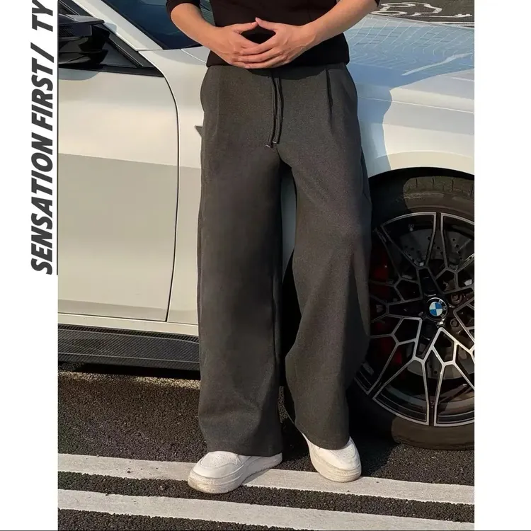 美式高街弯刀裤男冬季加绒加厚阔腿重磅休闲卫裤百搭保暖直筒长裤