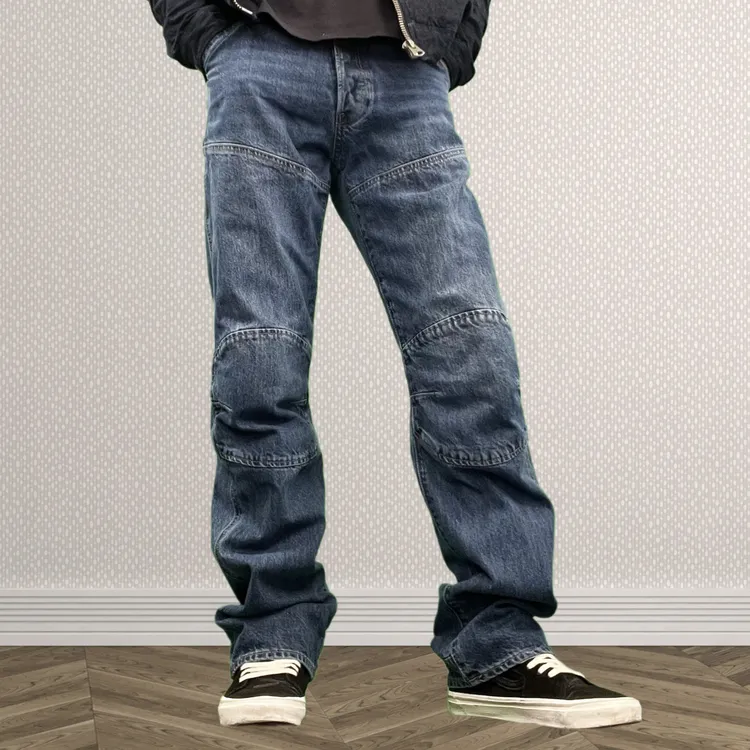 【RAW】直筒宽松阔腿裤立体裁剪水洗蓝色牛仔裤