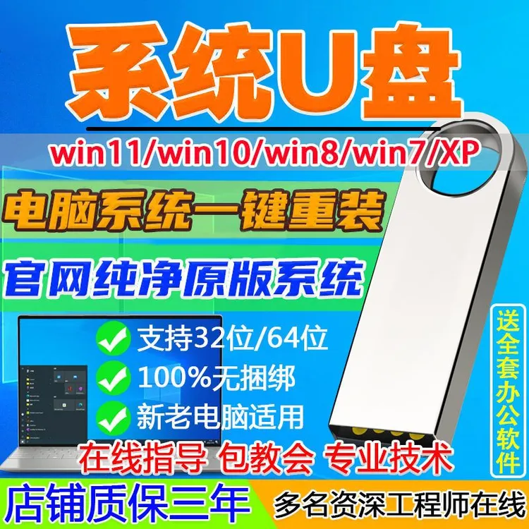 电脑系统U盘一键重安装机Win11/10/7专业纯净正版电脑PE启动优盘