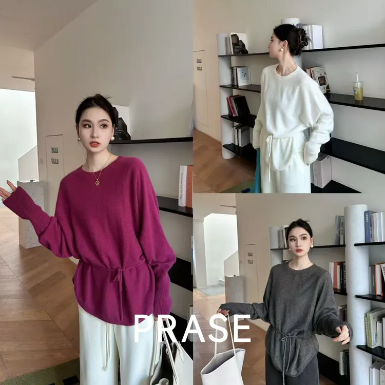 PRASE·噜【闲暇周末】兔毛绵羊毛微胖设计感收腰慵懒毛织衫PR510B23