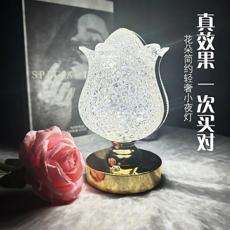 【欧洲进口】轻奢复古客厅玫瑰简约卧室房间亚克力小夜灯充电氛围灯
