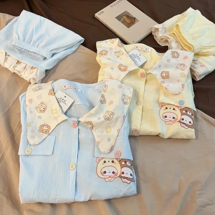 轻松熊波浪花边大码250斤家居服套装