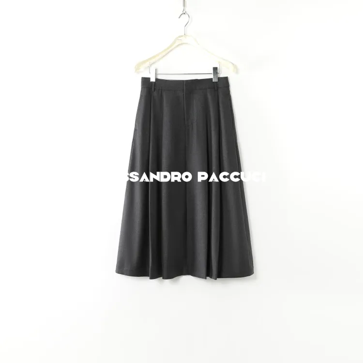 AP洛哥44101QB【黑标/雅禾】绵羊毛法兰绒打褶A字时尚半裙