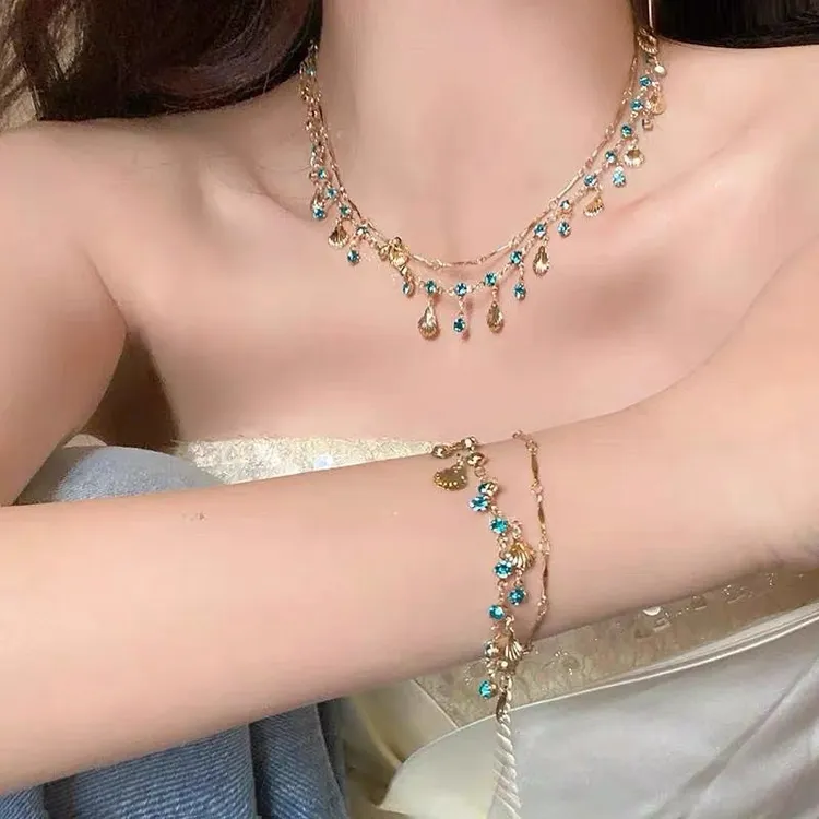 合金项链 轻奢爱心/水滴/铃铛气质女百搭坠链新款贝壳流苏时尚
